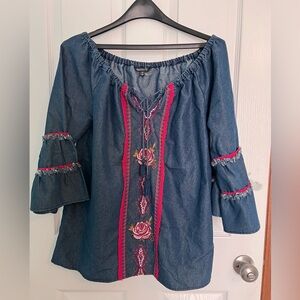 Women’s Hanna Off Shoulder Denim Embroidered Top Medium